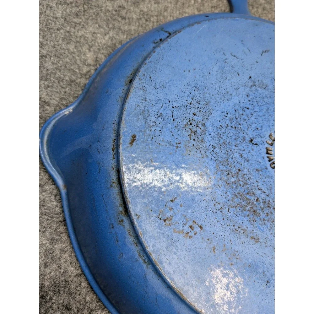 Le Creuset 30cm Blue Enameled Cast Iron Grill Skillet Fry Pan Made in France